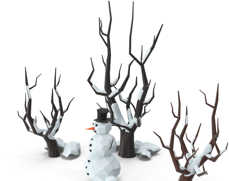 Winter Snow_ Snowman Among Bare Trees.png PNG