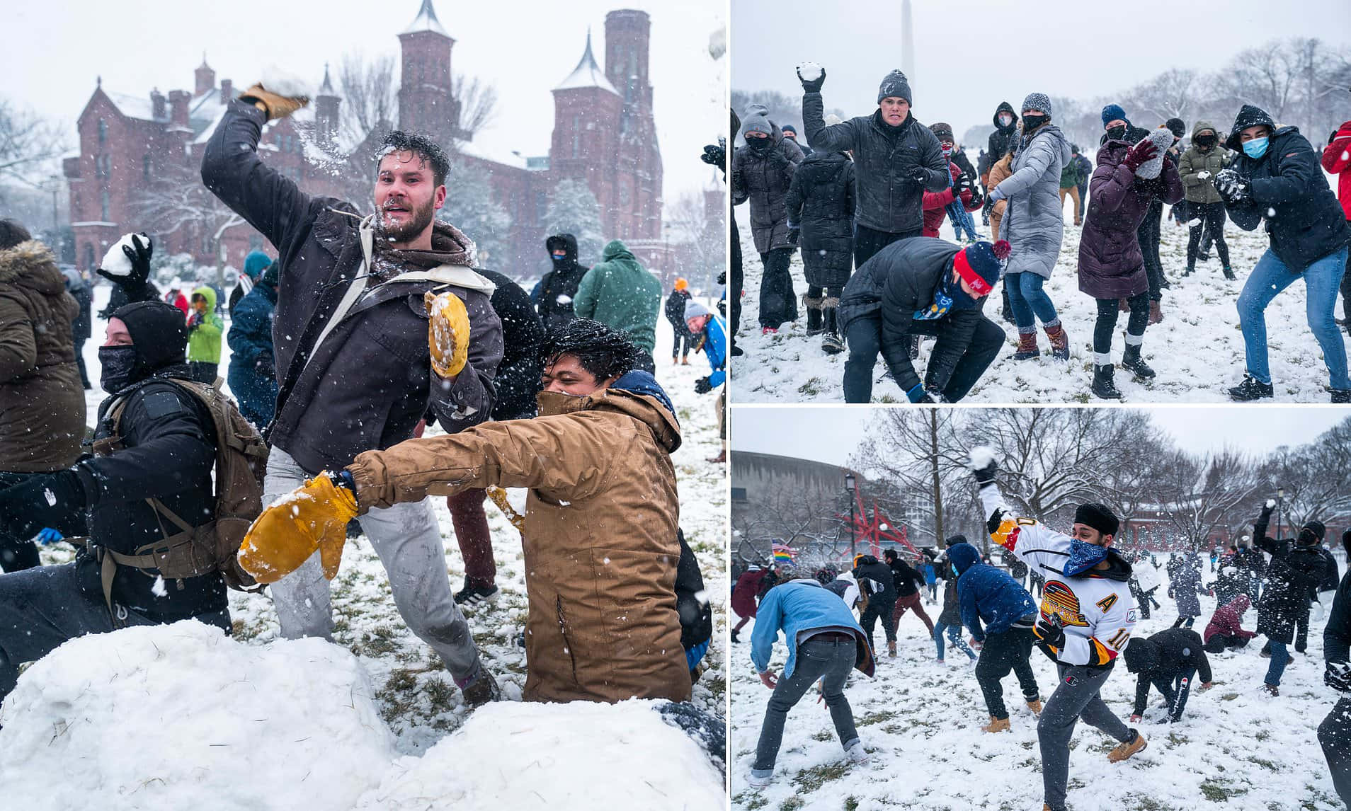 Winter Sneeuwbalgevecht Actie Collage Achtergrond