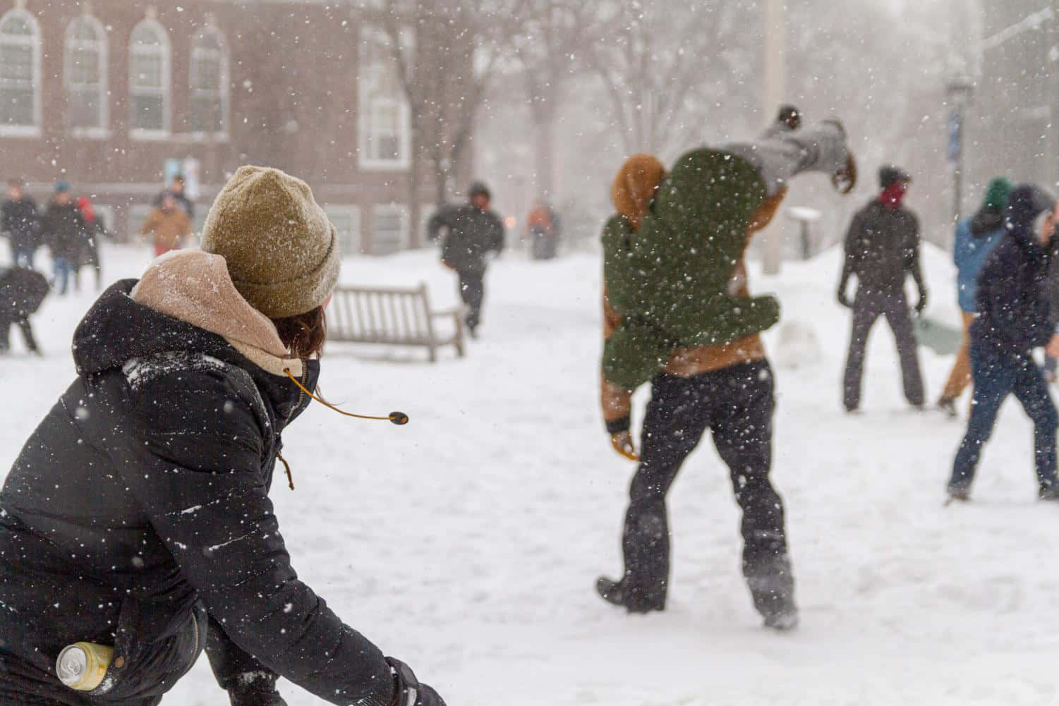 Winter Sneeuwbalgevecht Actie Achtergrond