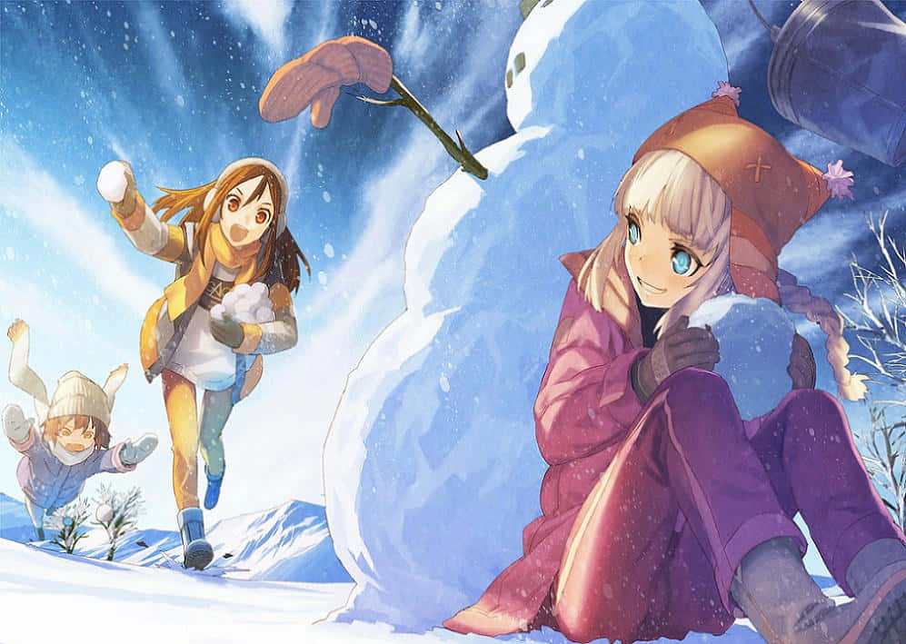 Winter Sneeuwbalgevecht Anime Stijl Achtergrond