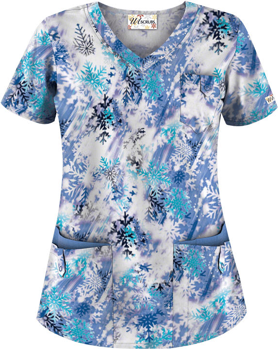 Winter Snowflake Print Scrubs Top PNG