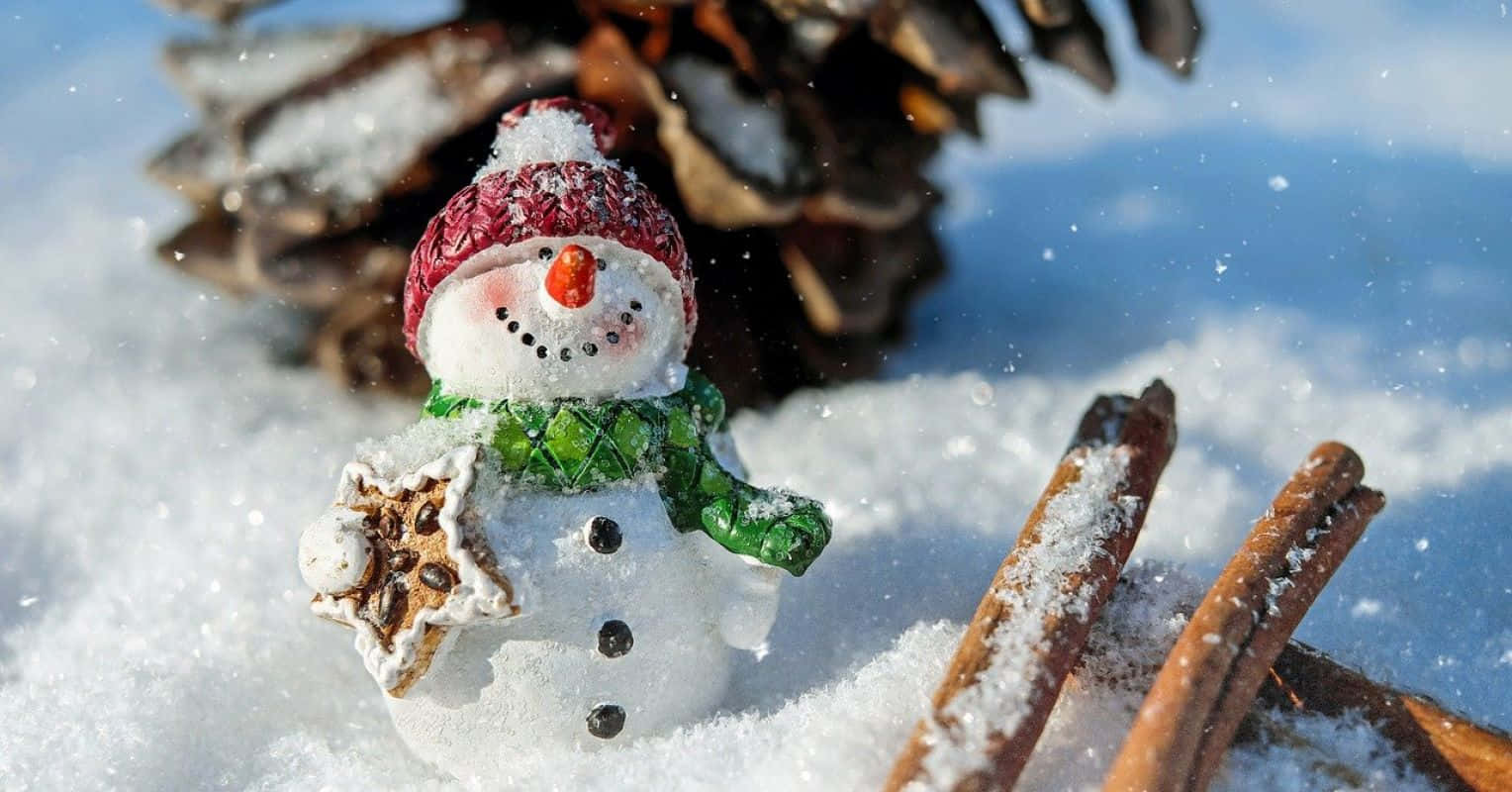 Winter Sneeuwman Beeldje Zonneschijn Achtergrond