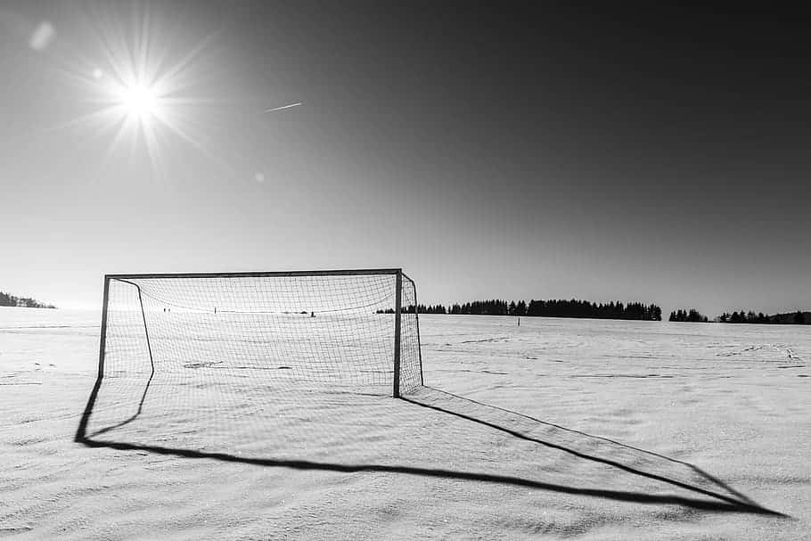 Winter Voetbaldoel Zonschijn Achtergrond