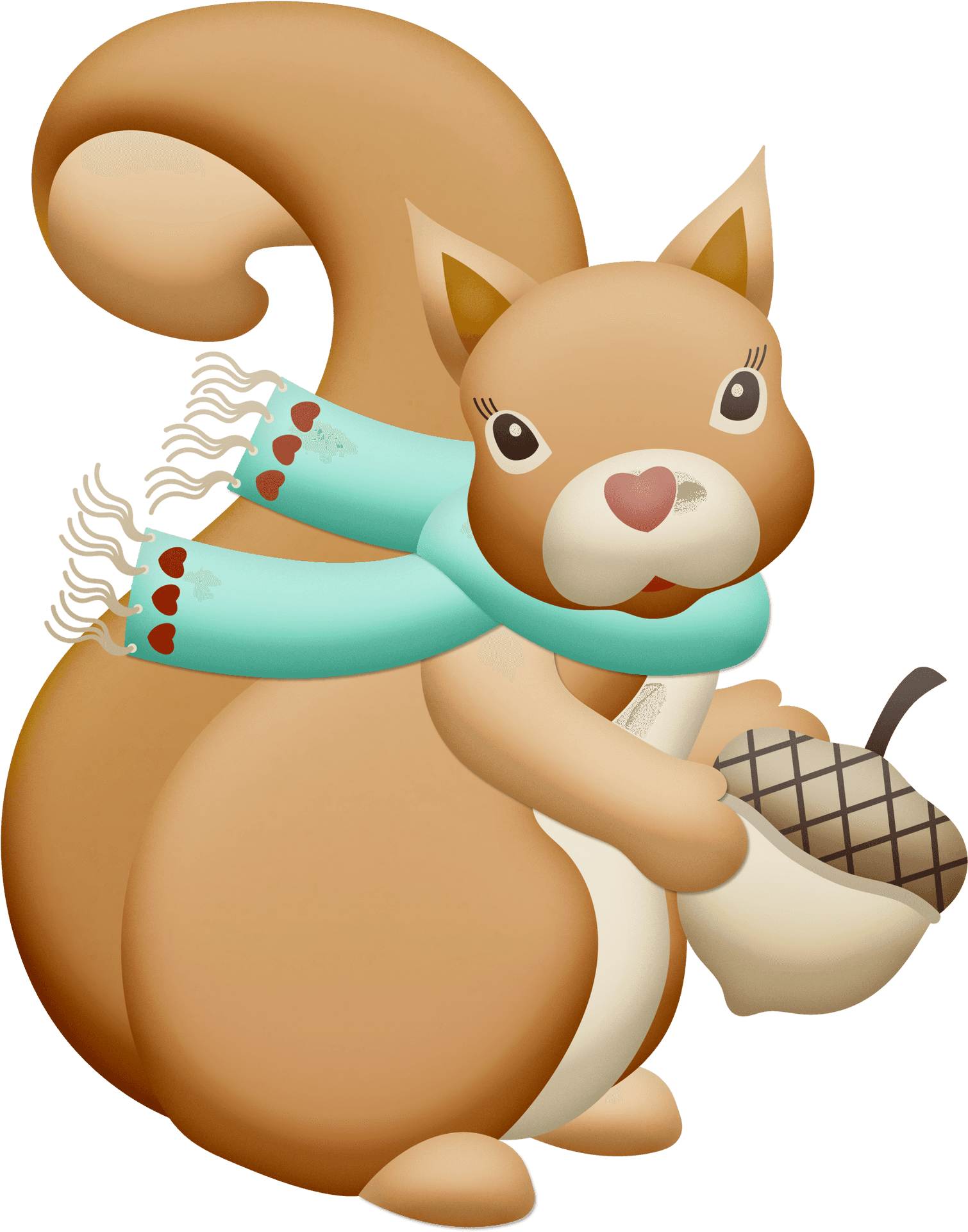 Winter Squirrelwith Scarfand Acorn.png PNG