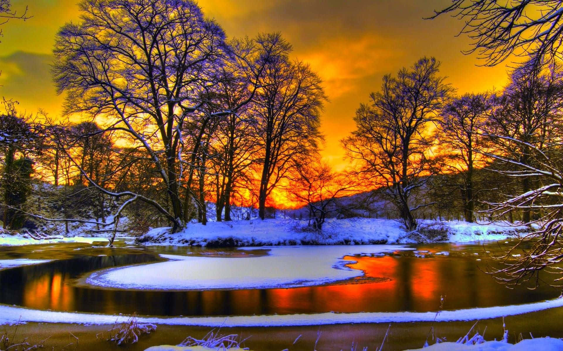 Enchanting Winter Sunset Wallpaper