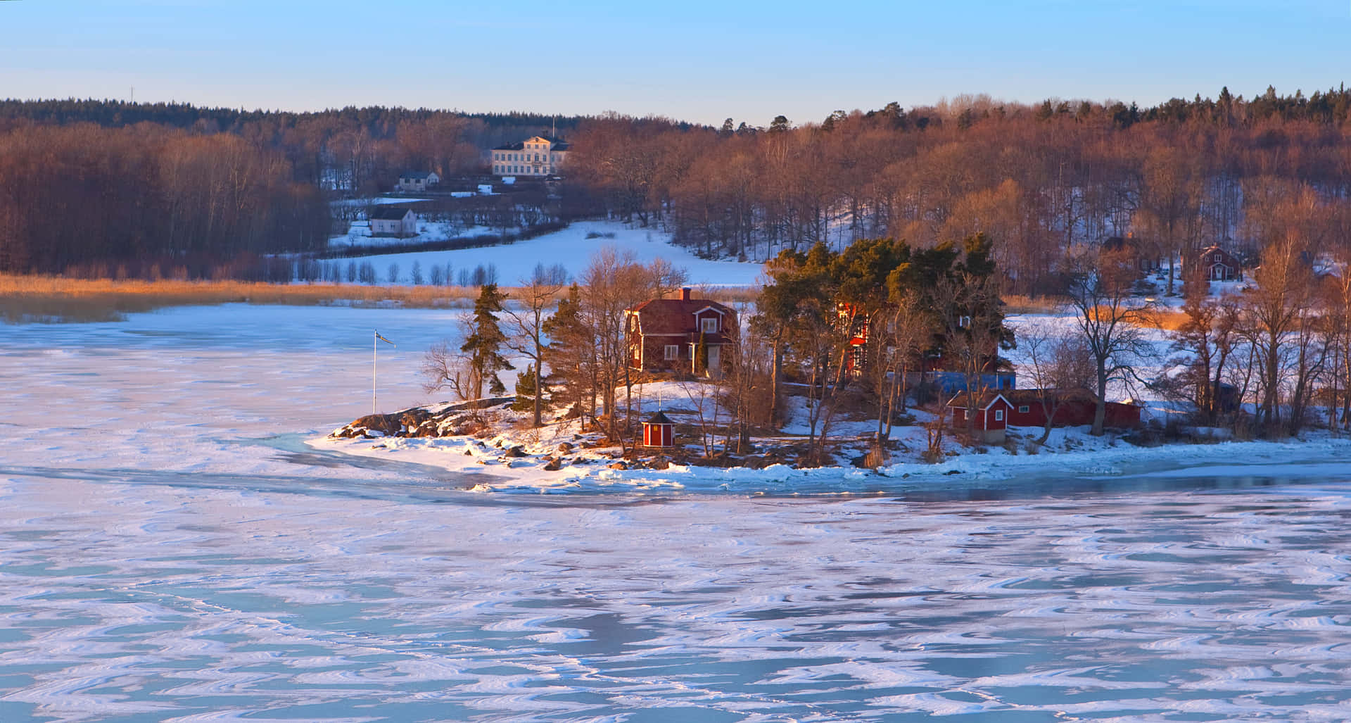 Vinter Solnedgang Karlshamn Sverige Bakgrunnsbildet