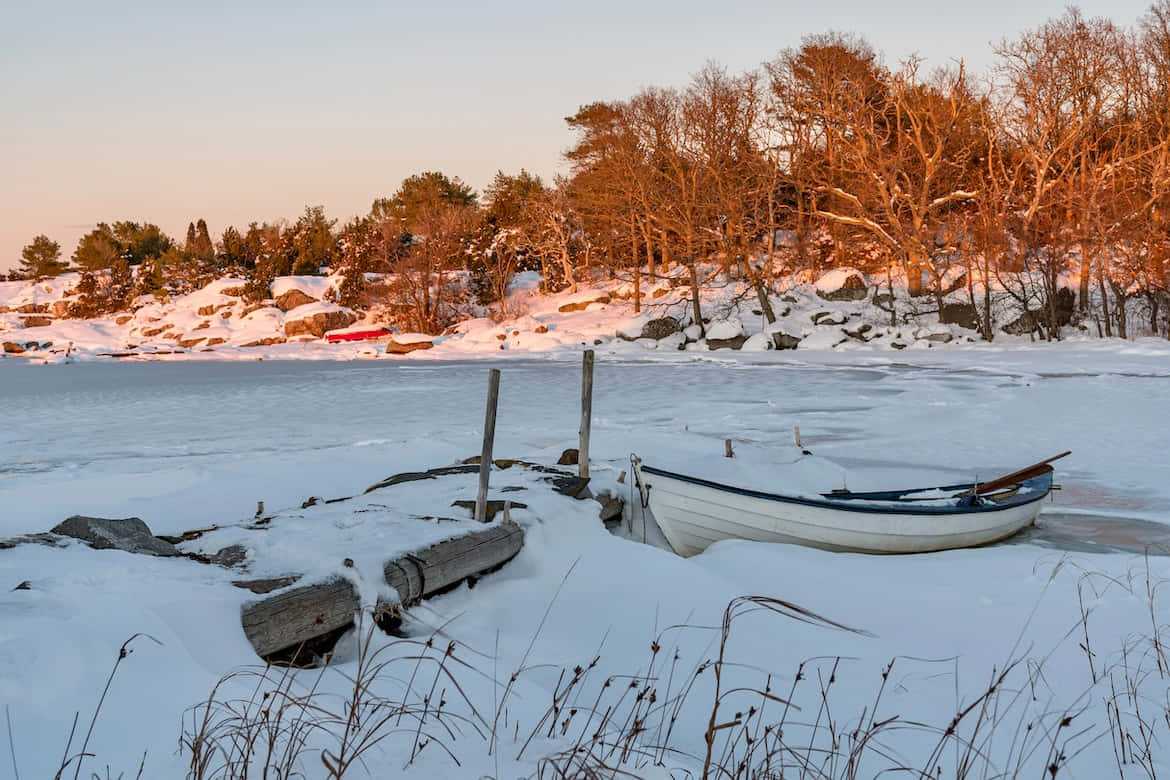 Winter Sunset Karlshamn Sweden Wallpaper