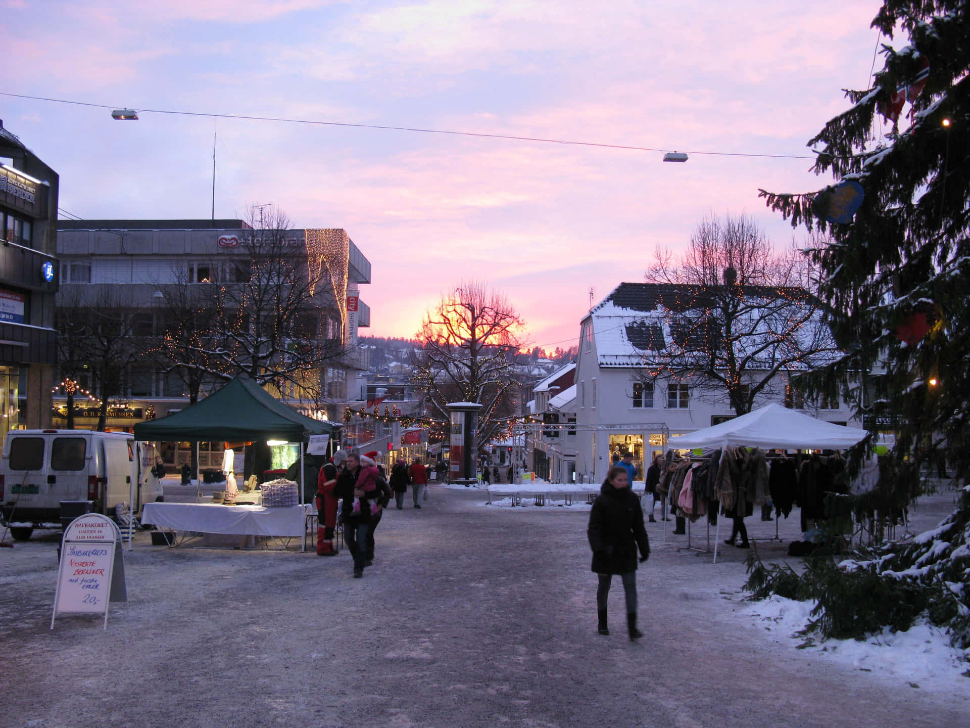 Winter Sunset Market Tonsberg Norway Wallpaper