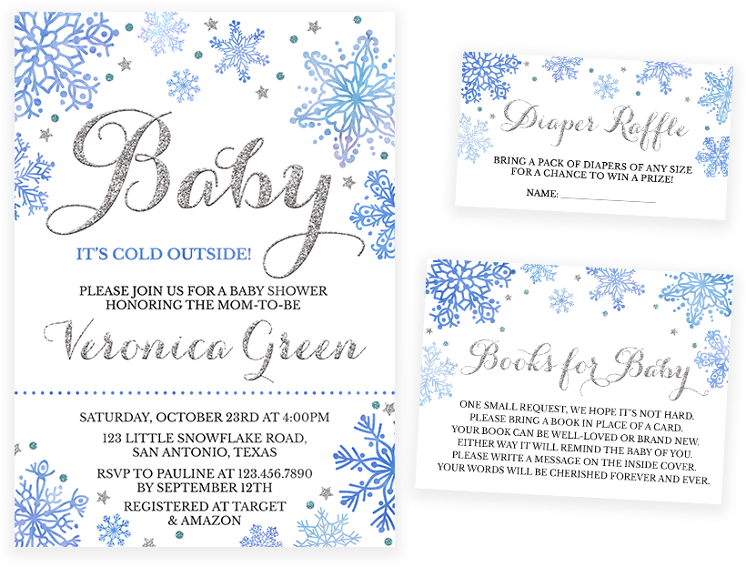 Winter Themed Baby Shower Invitation Set PNG