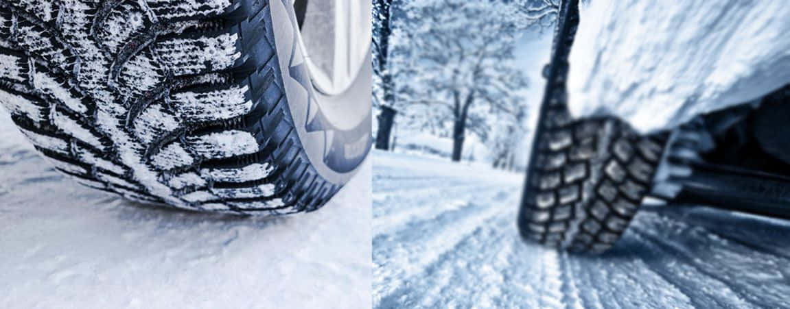 Winter Tires on Snowy Road Wallpaper