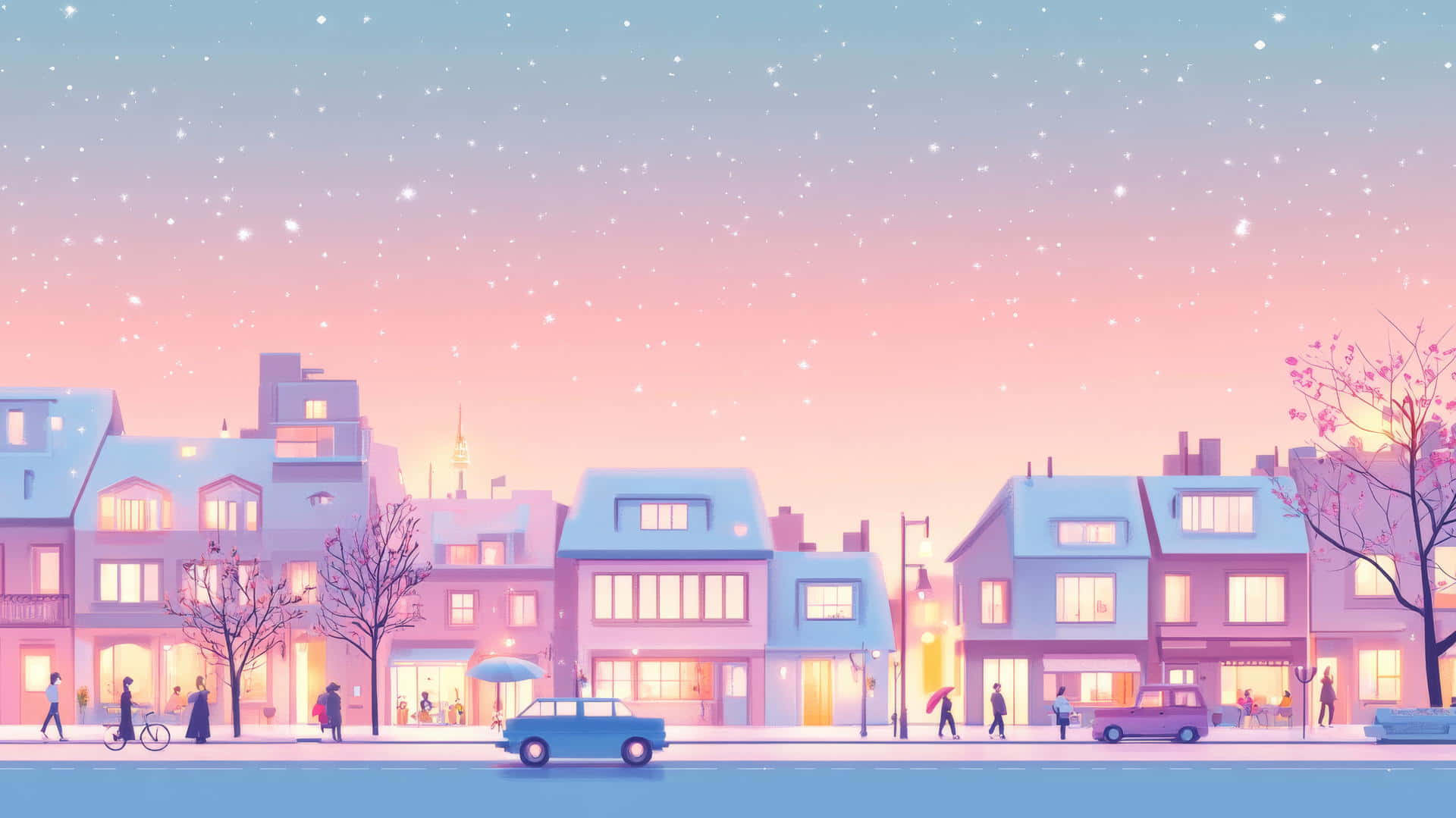 Winter_ Twilight_ Townscape Wallpaper