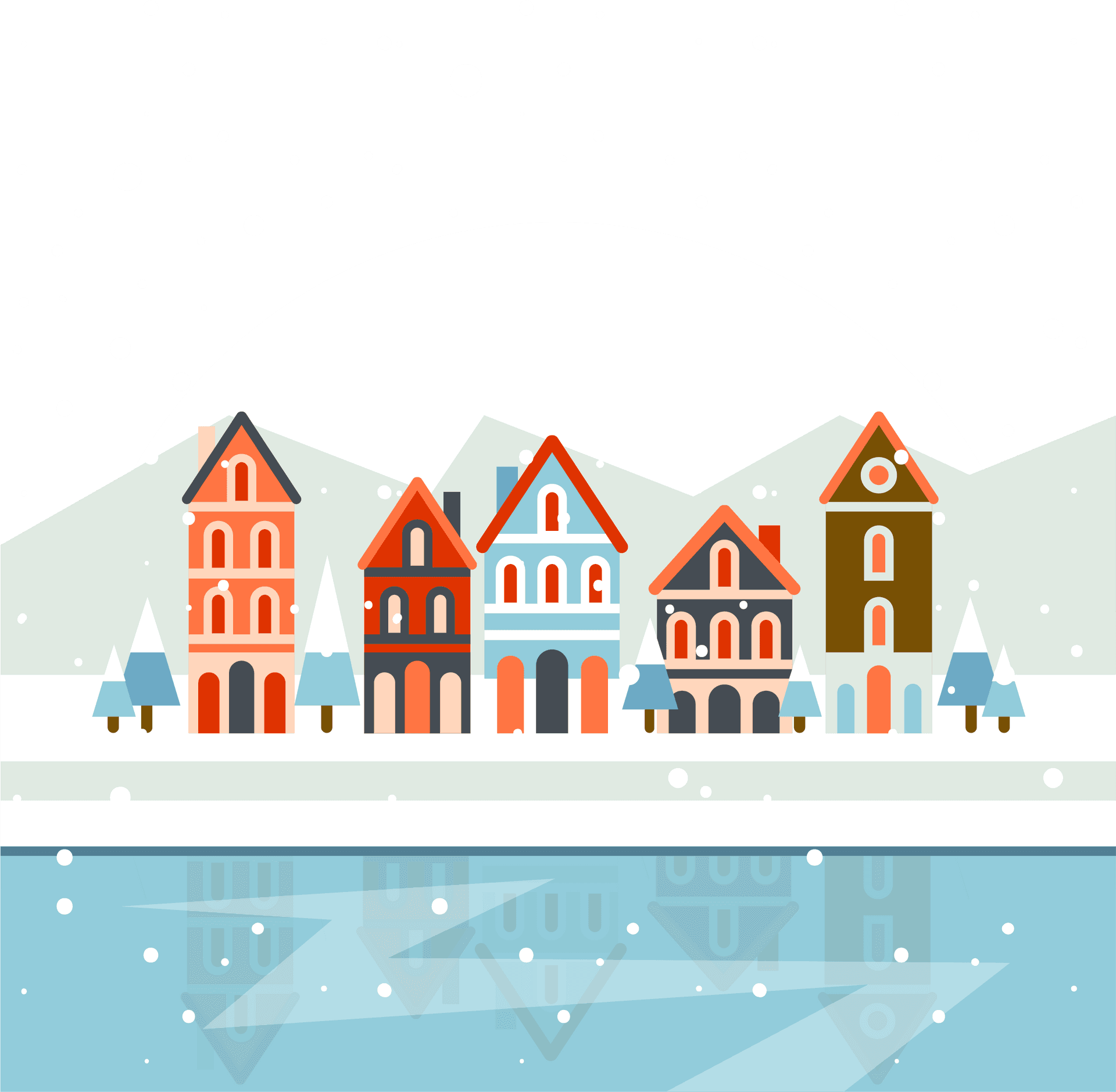 Winter Village Illustration PNG
