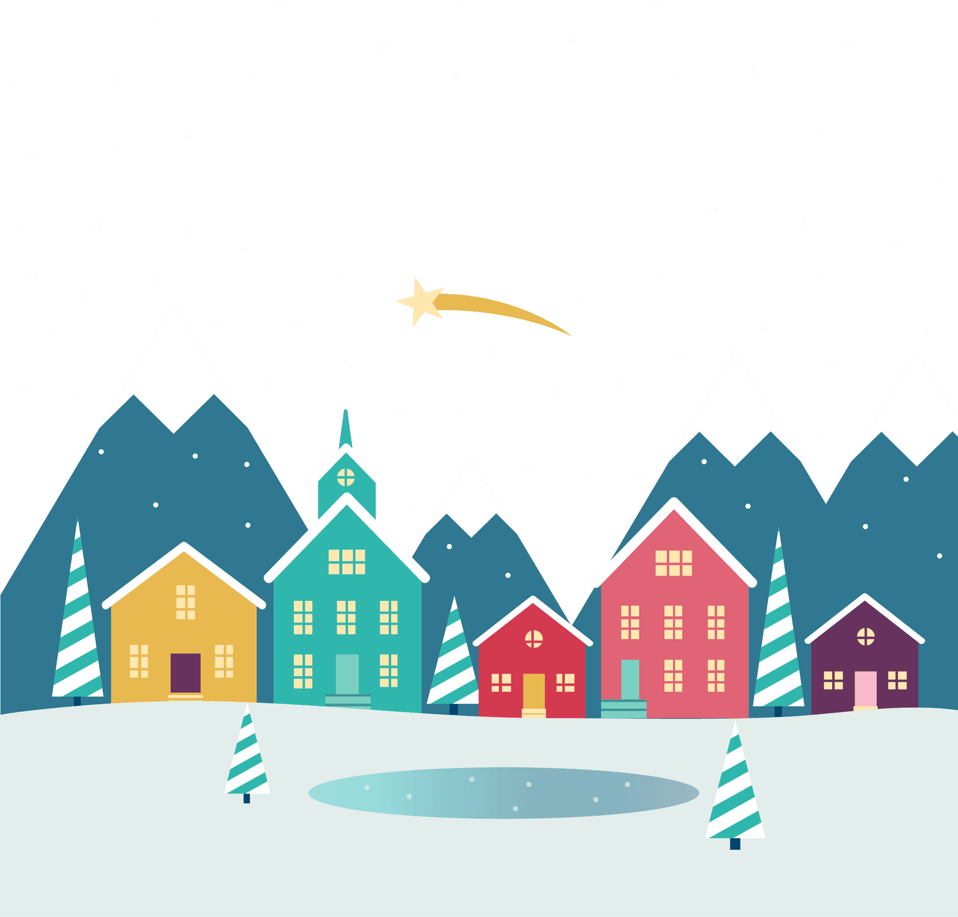 Winter Village Night Illustration PNG