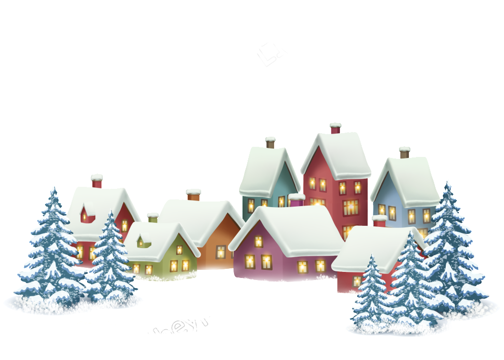 Winter Village Snowy Houses Smoke Chimneys PNG