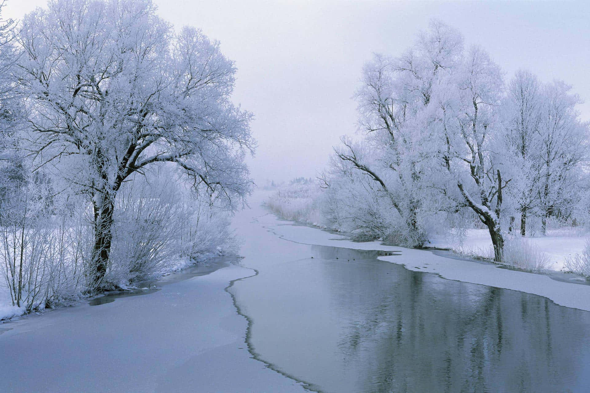 Winter Whisper River Scene Wallpaper
