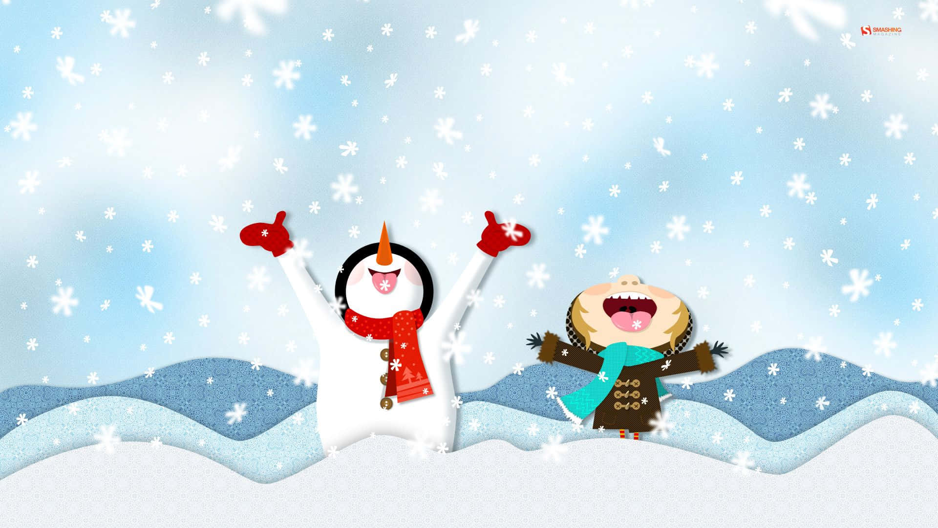 Showman And Kid On Winter Wonderland Background