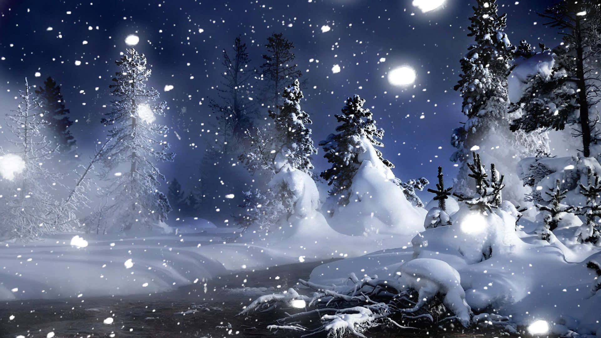 Snowy Night Winter Wonderland Background