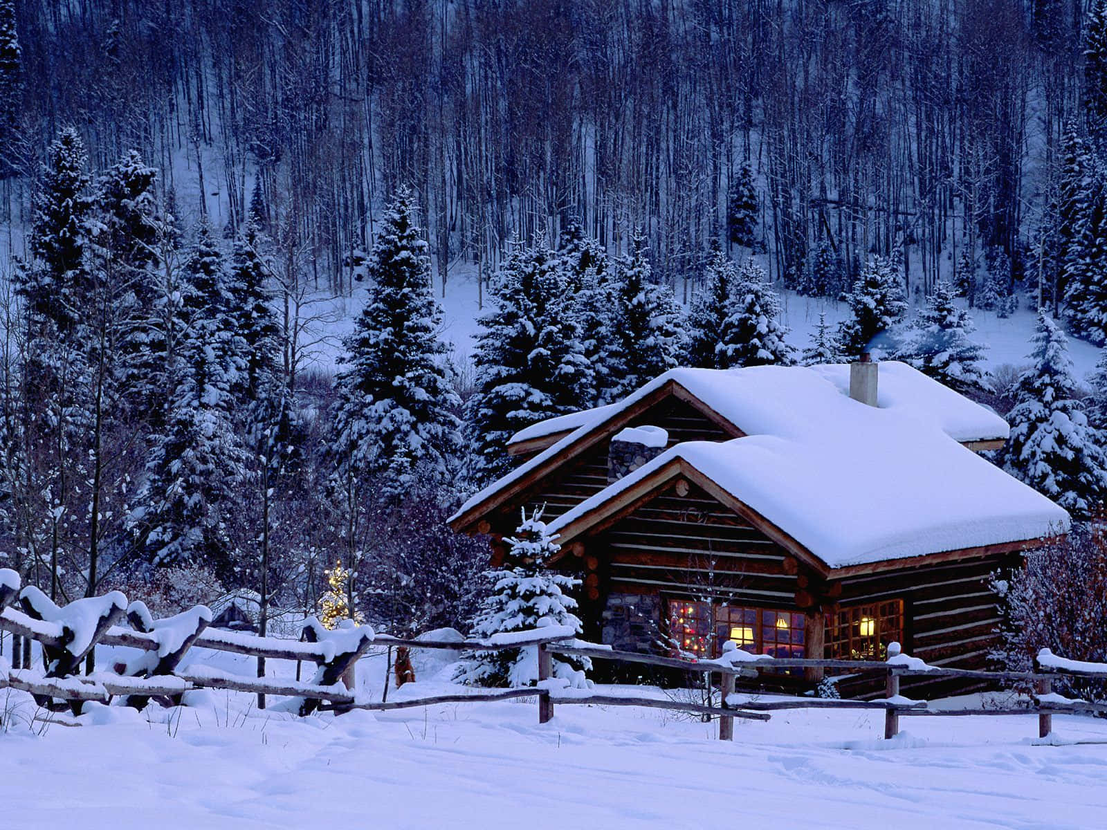 Cozy Log Cabin Winter Wonderland Background