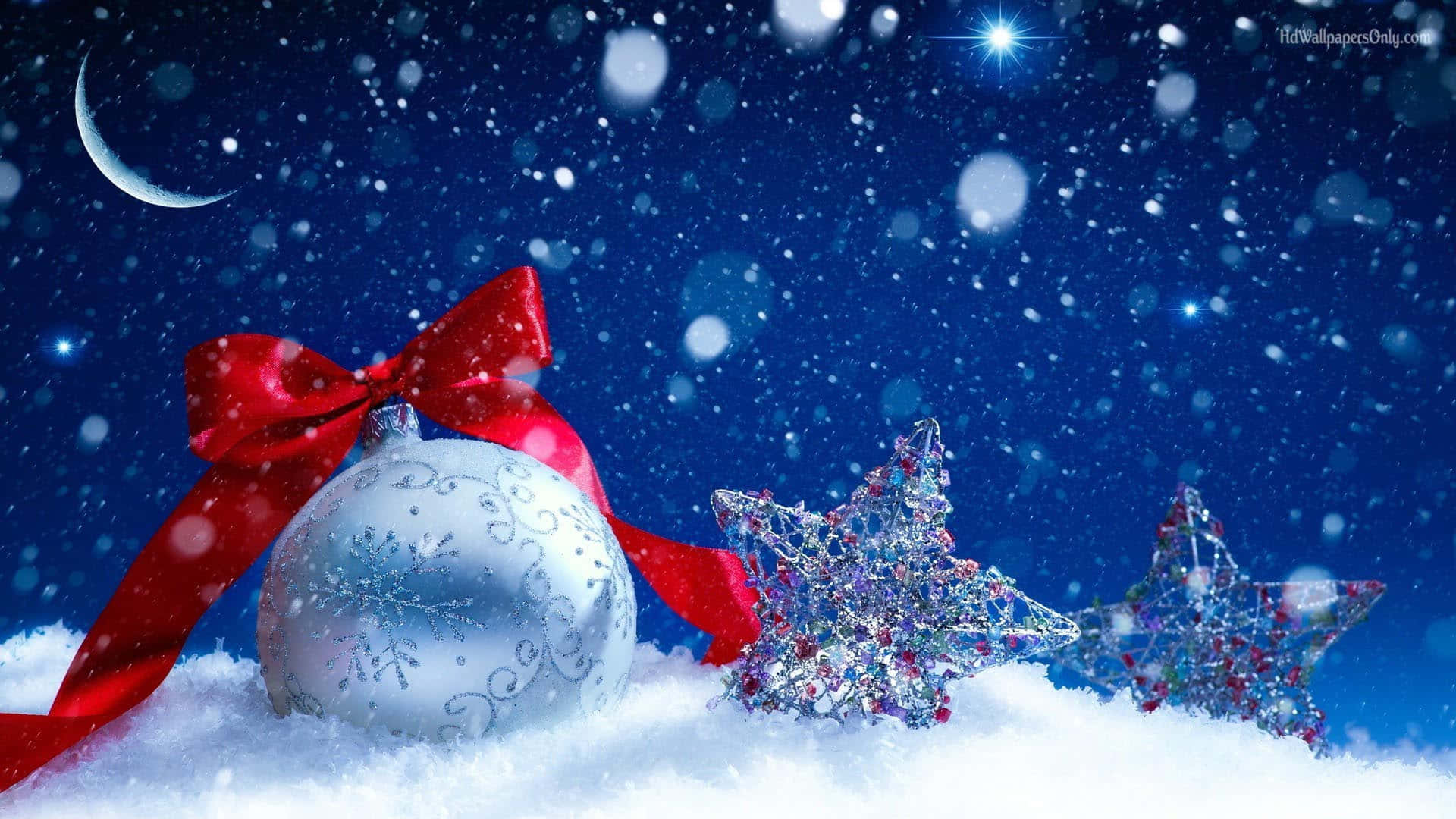 Silver Christmas Ball Winter Wonderland Desktop Wallpaper