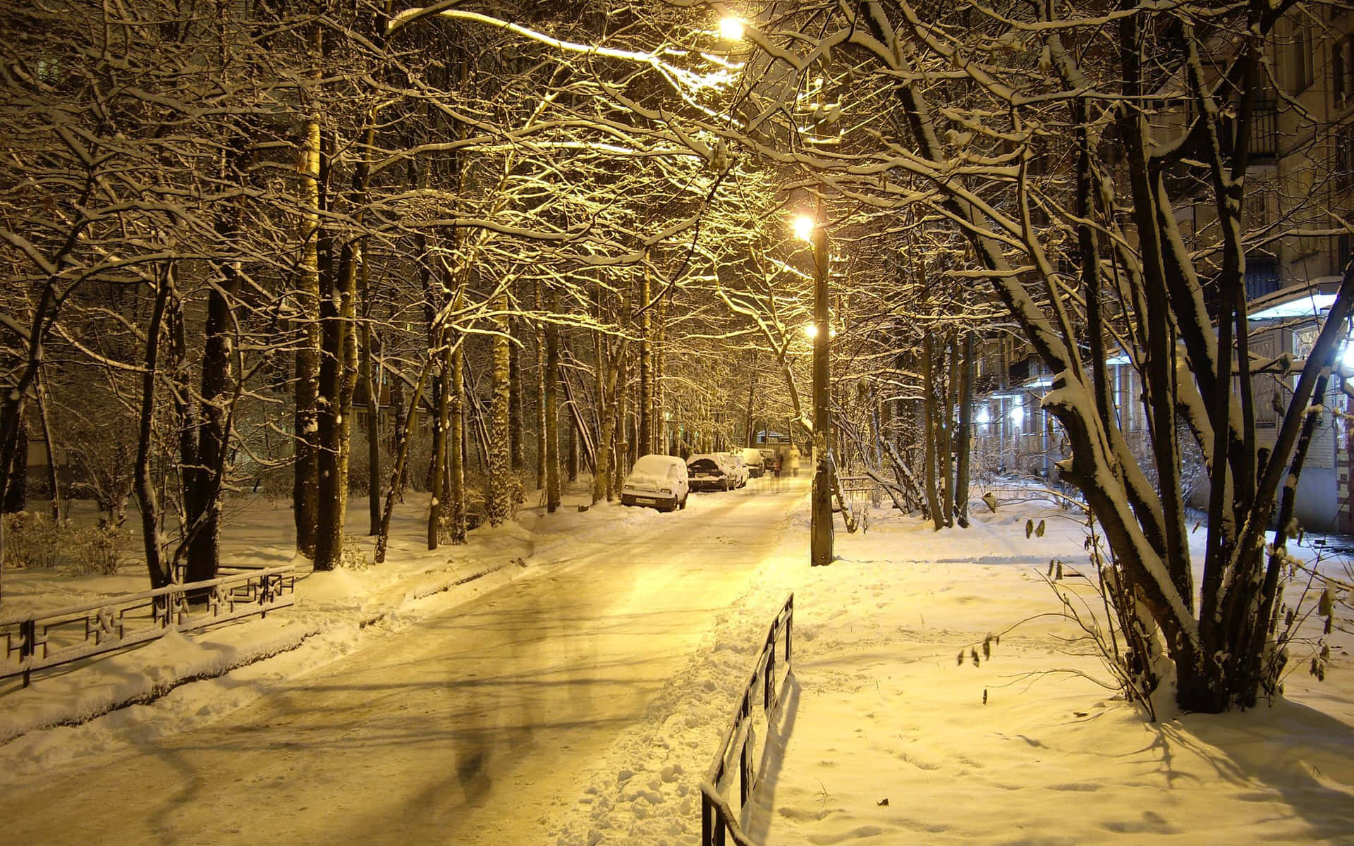 Fondode Pantalla De Un Camino Cubierto De Nieve En La Noche De Invierno