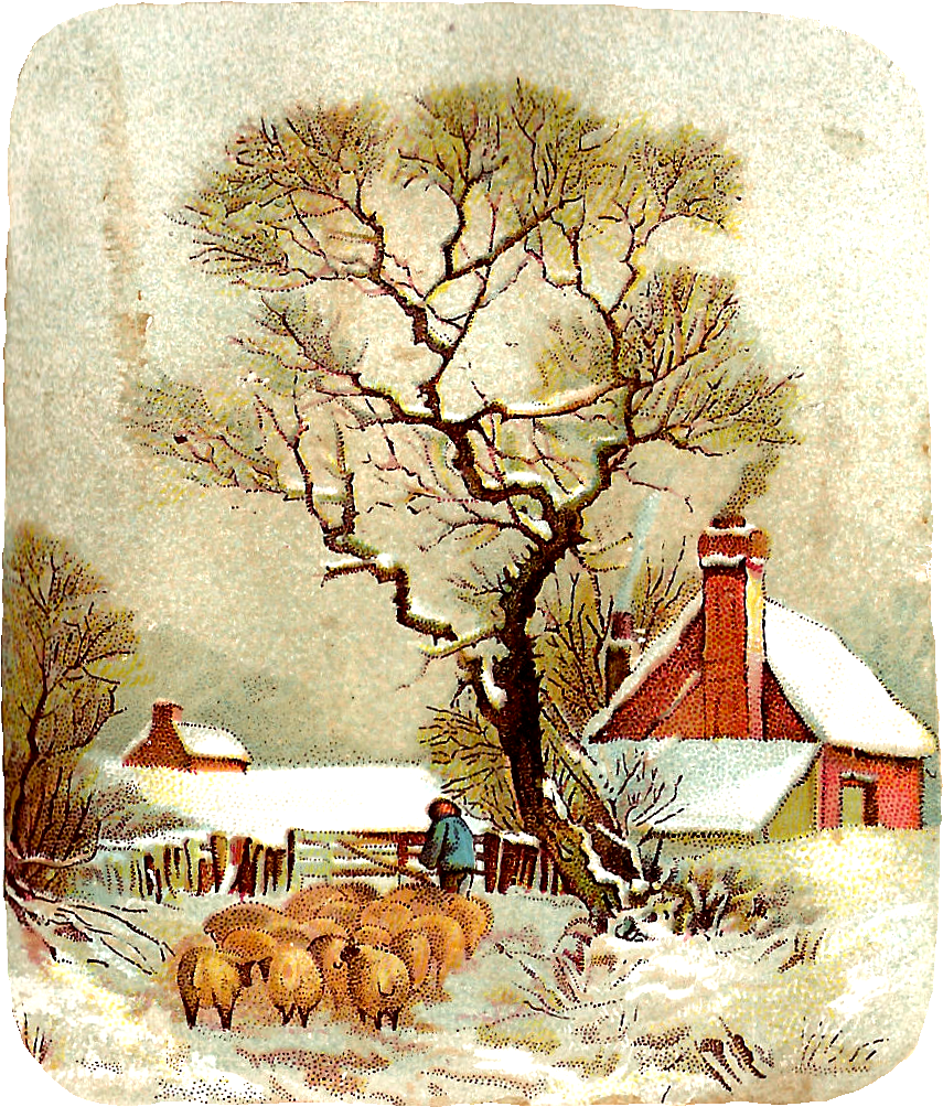 Winter_ Shepherd_ Scene_ Vintage_ Illustration PNG