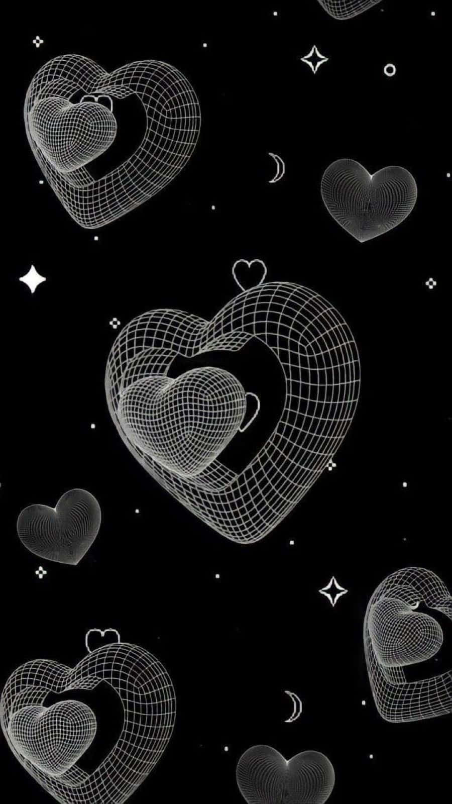Wireframe Hearts Space Background Wallpaper