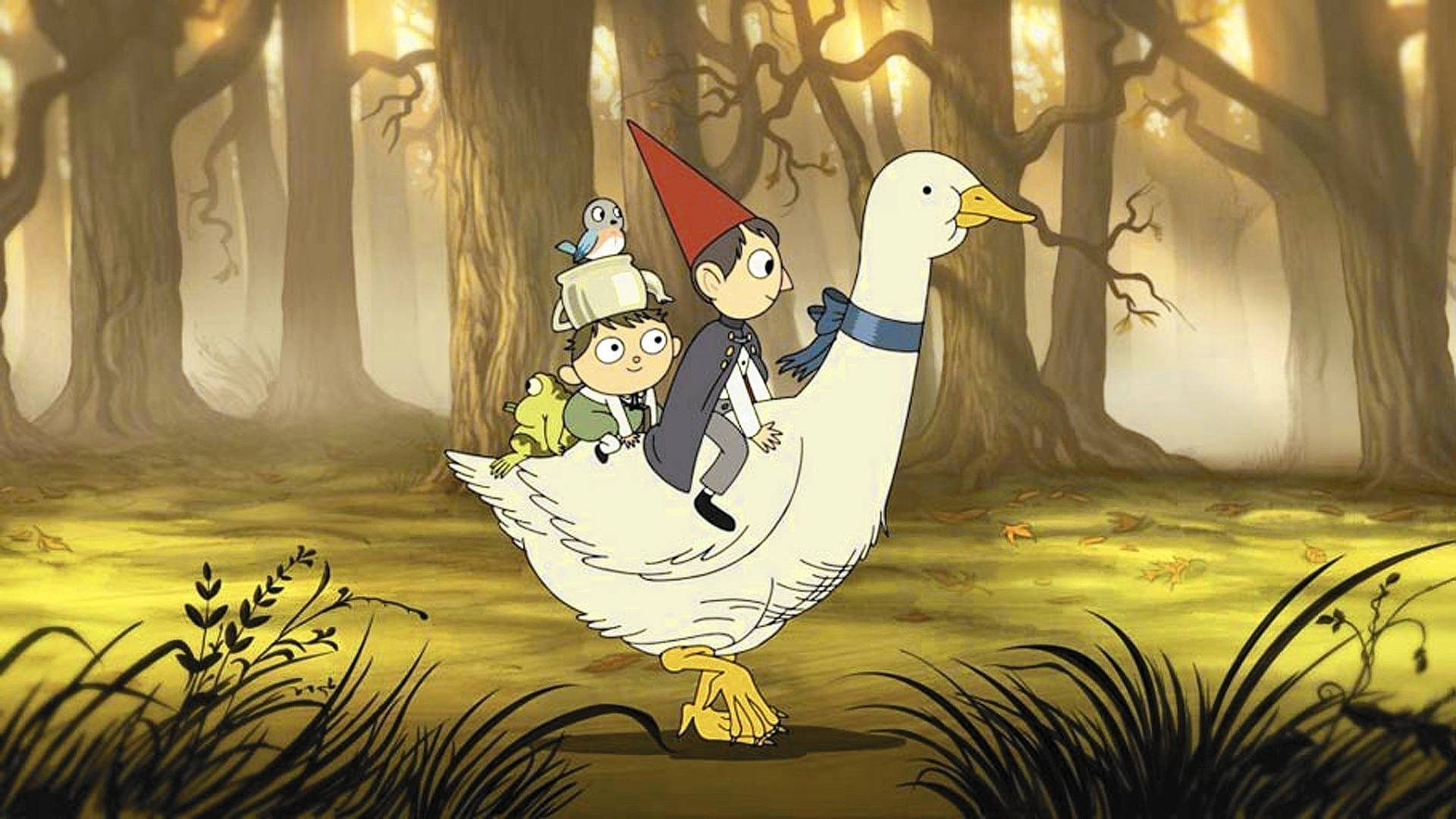 Wirt And Greg Riding Goose Over The Garden Wall Wallpaper