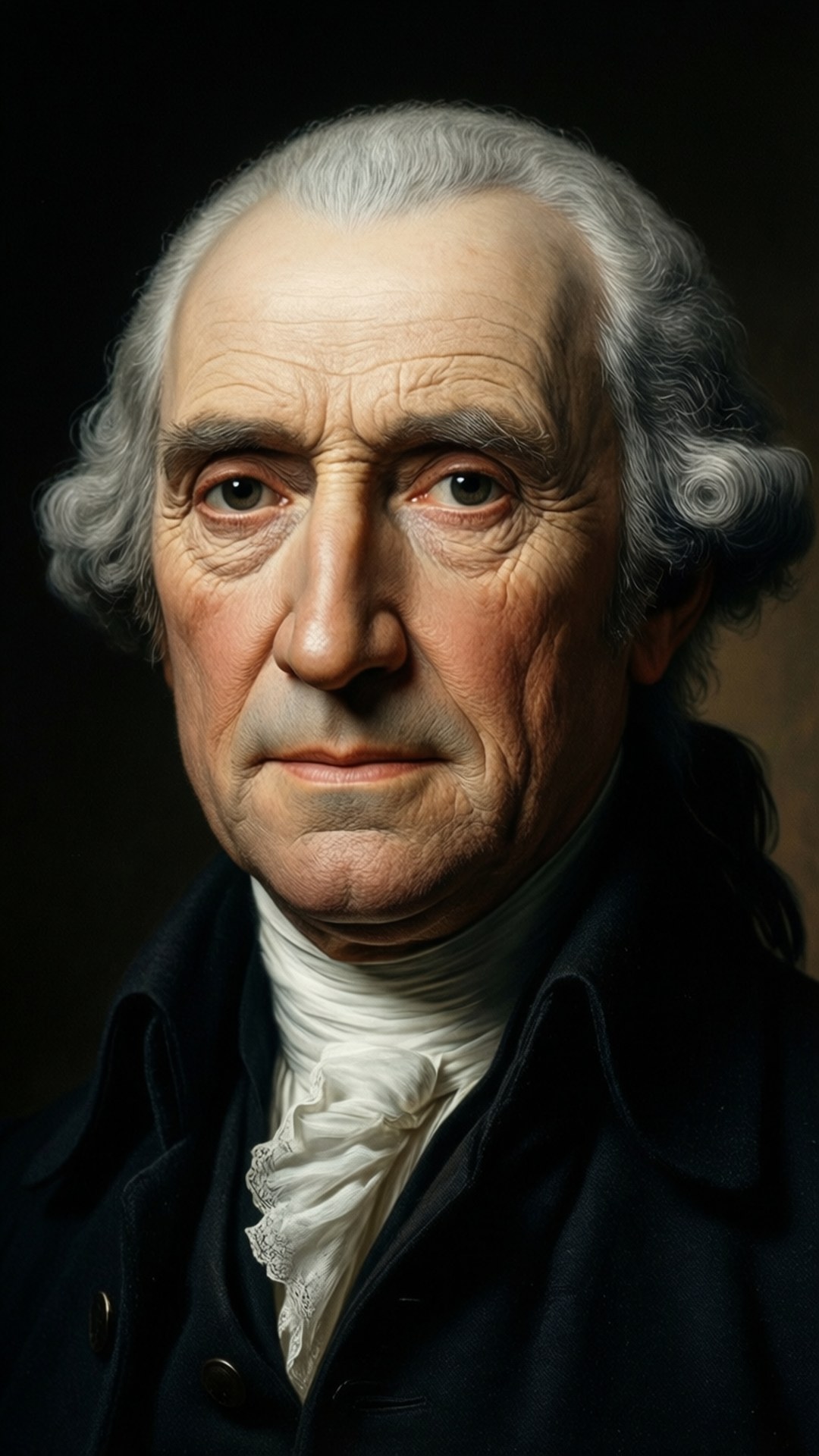 An intense close-up portrait of an older James Madison, highlighting wisdom.