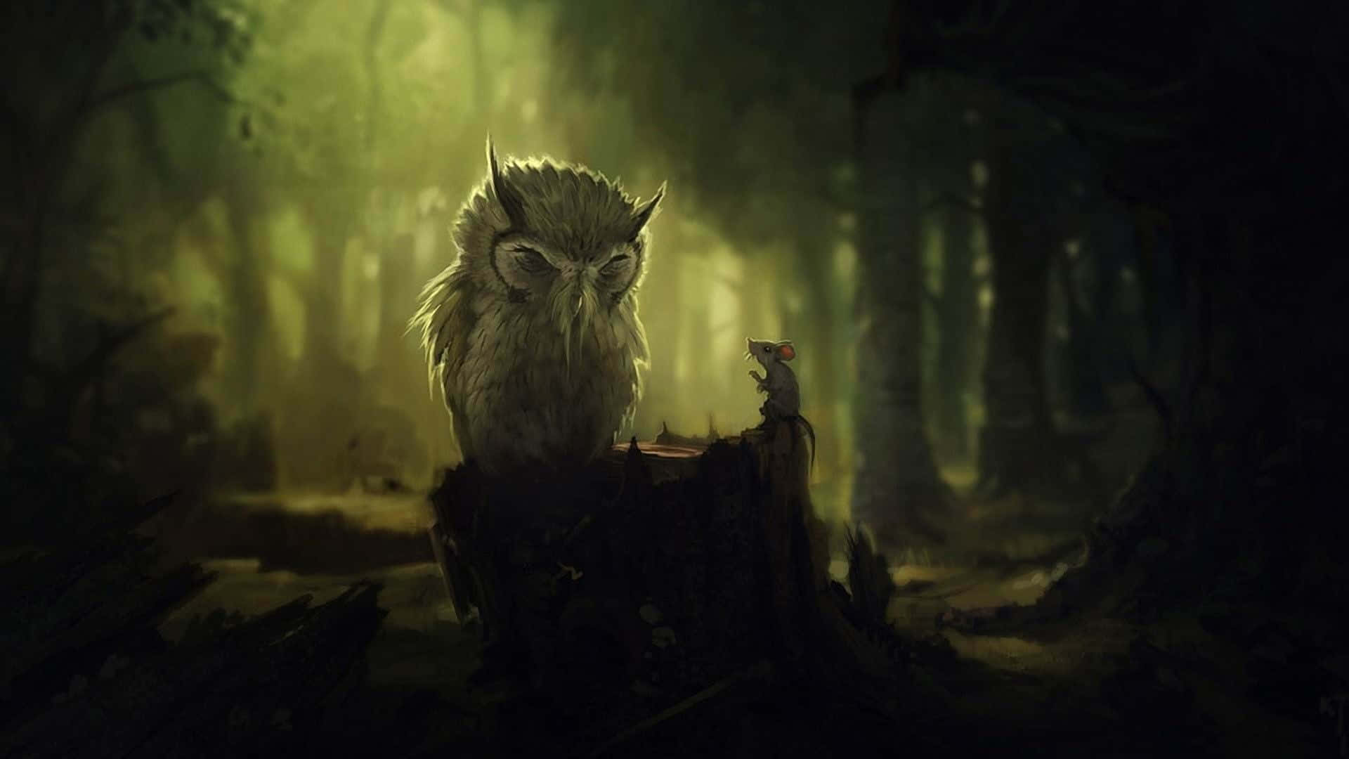 Wise Owl And A Mouse Wallpaper