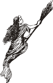 Witch Flying On Broomstick Silhouette PNG