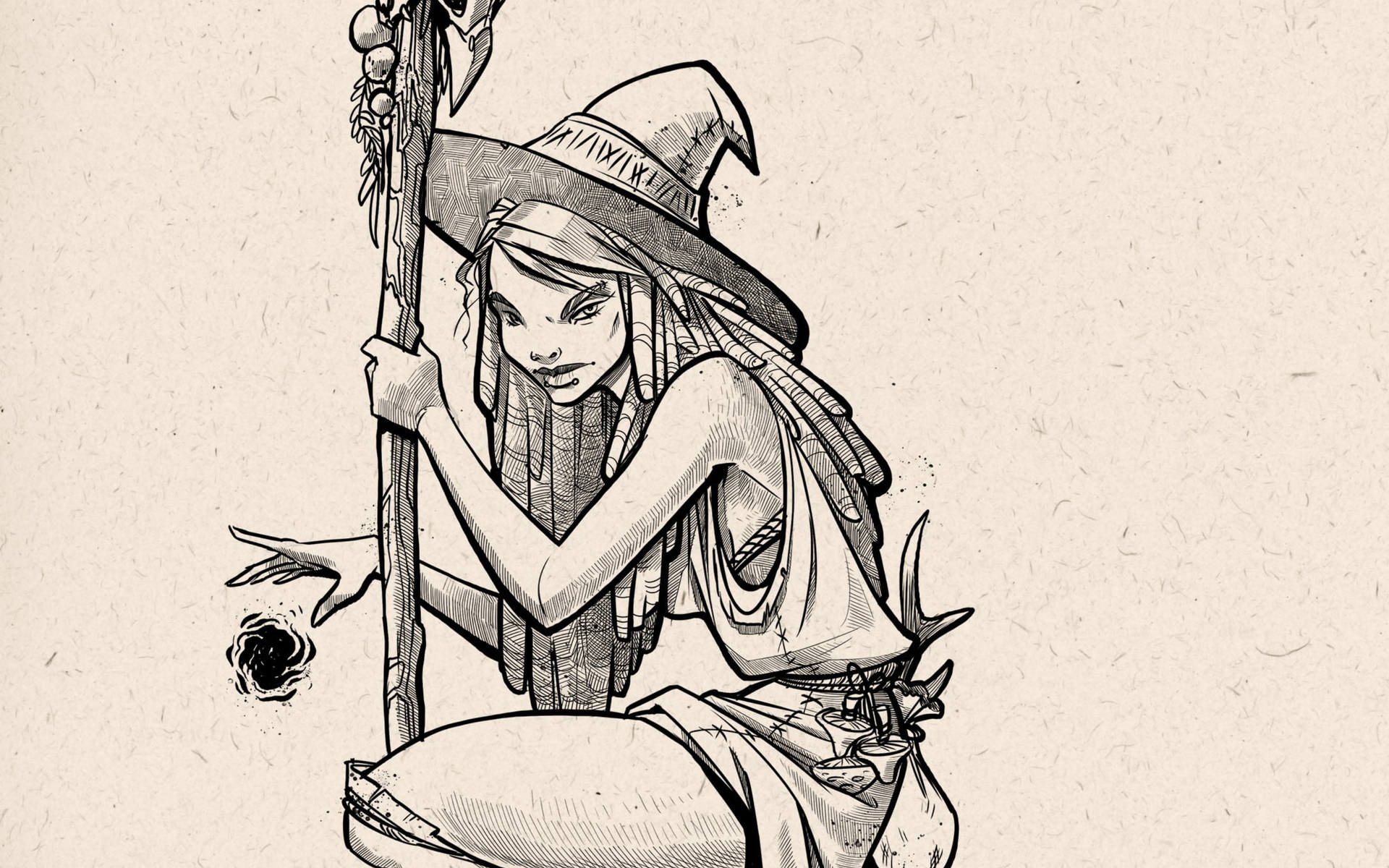 Witch Pencil Drawing Wallpaper