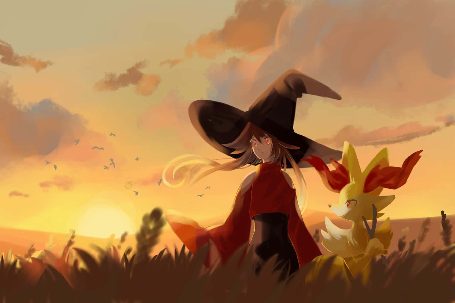 Witchand Braixen Sunset Adventure Wallpaper