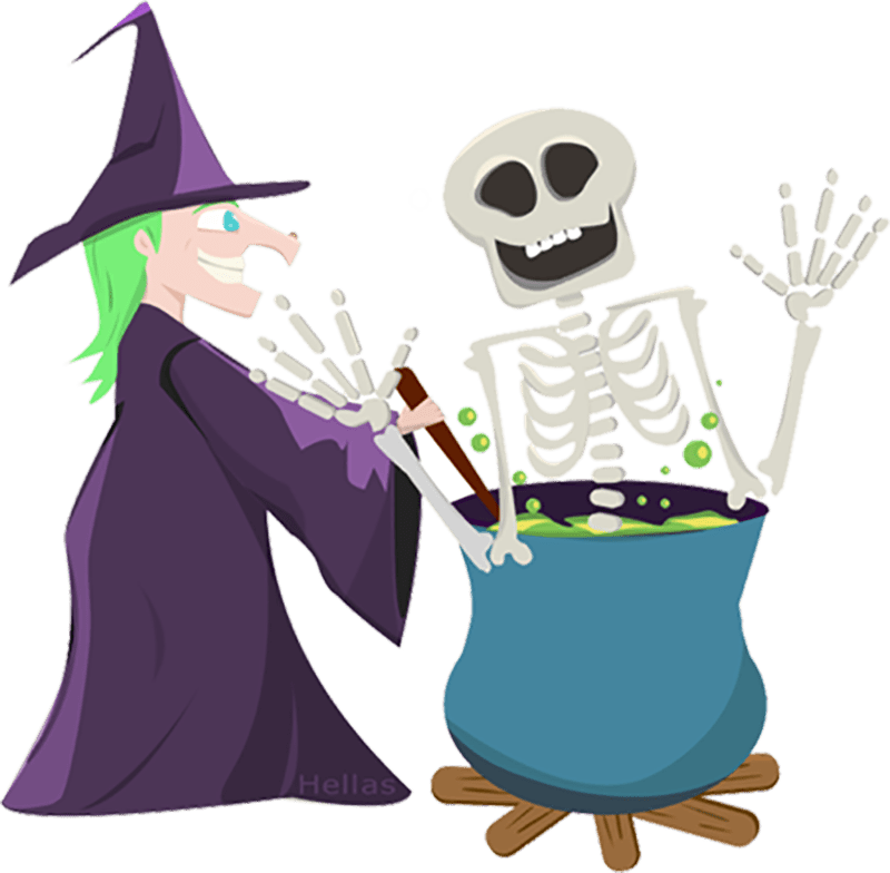 Witchand Skeleton Cooking Potion Halloween PNG