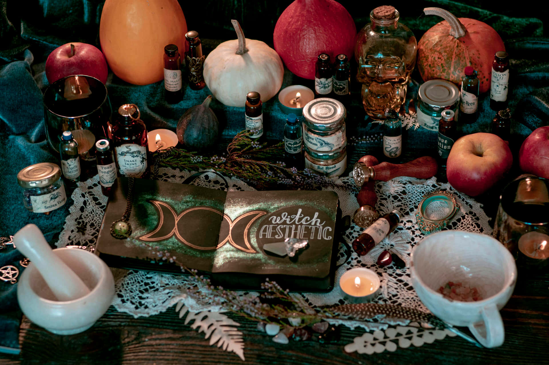 Witchcraft Aesthetic Altar Setup Wallpaper