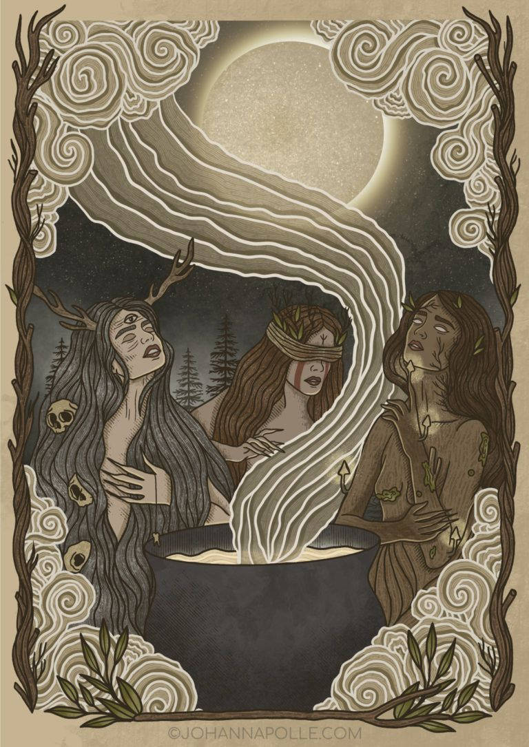 A Poster With Three Women In A Forest Wallpaper
