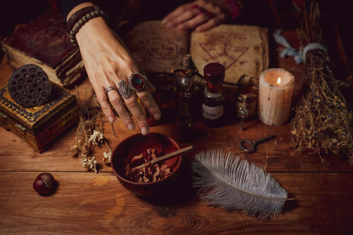 Witchcraft_ Ritual_ Table_ Setup Wallpaper