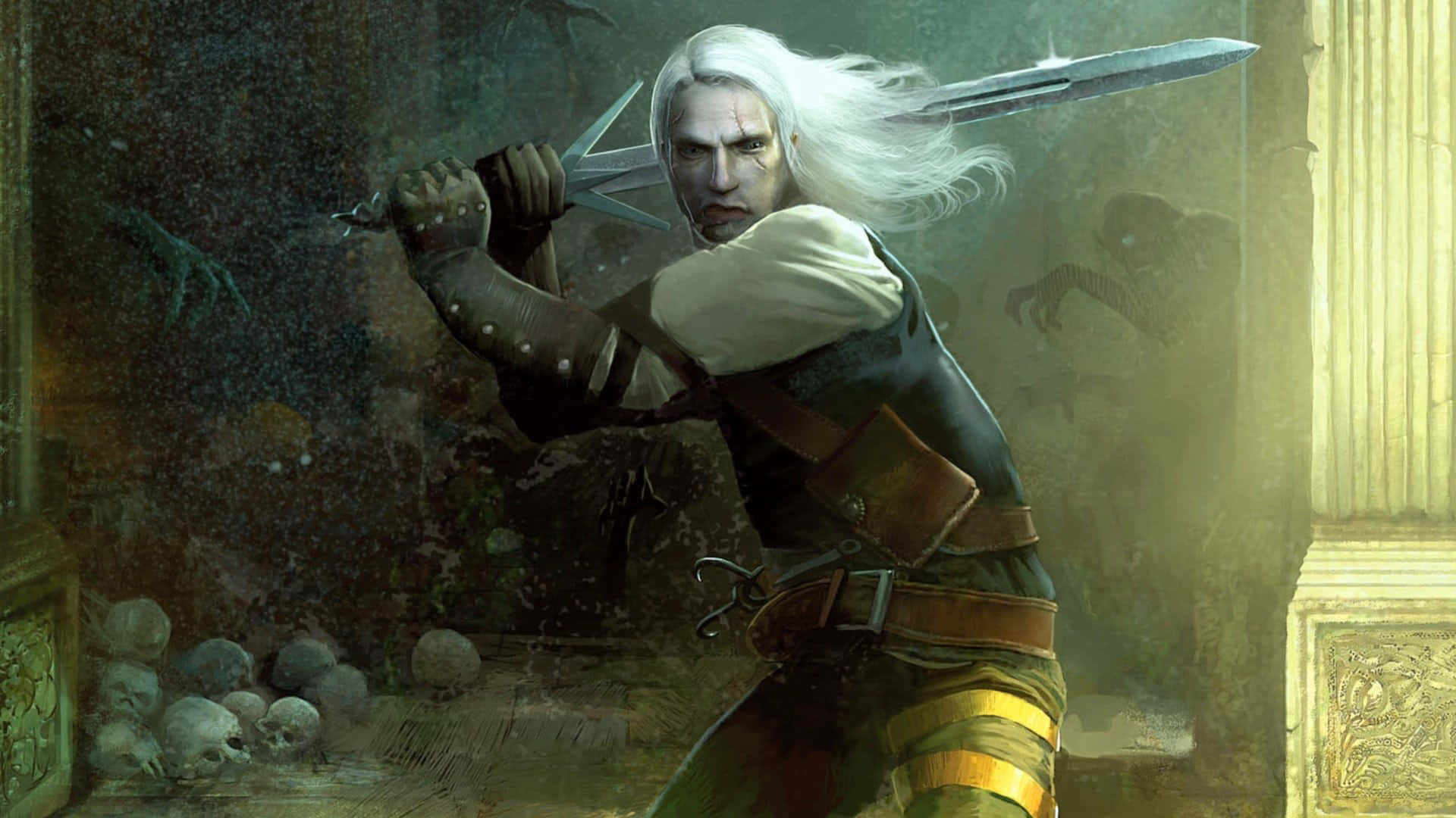 The Witcher - Geralt of Rivia in a dynamic battle pose