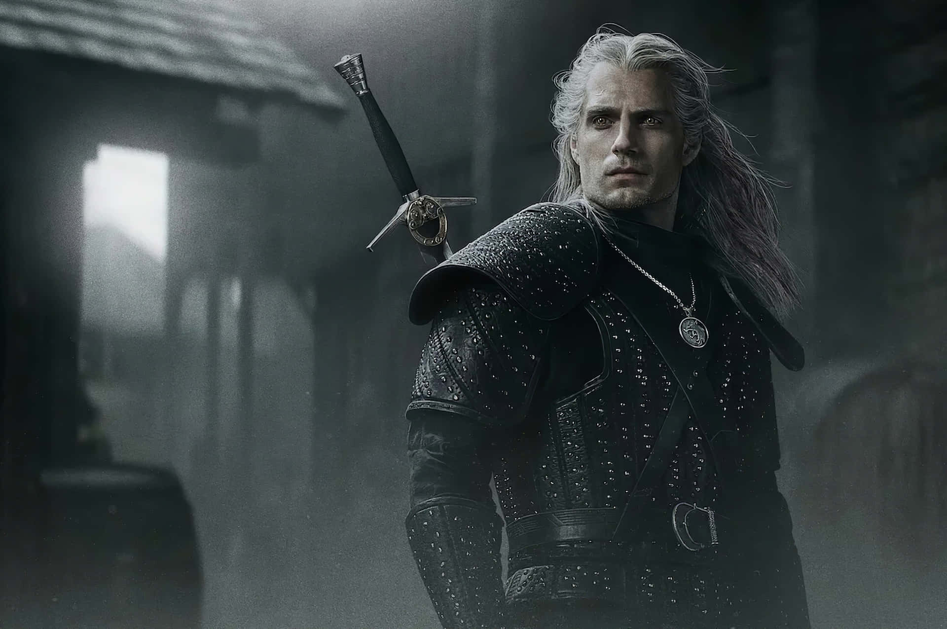 Geralt of Rivia, The Witcher, riding Roach against a picturesque landscape