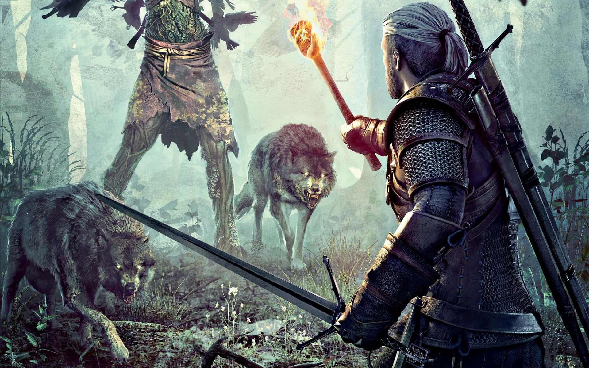 Sfondodi The Witcher: Geralt Di Rivia In Azione