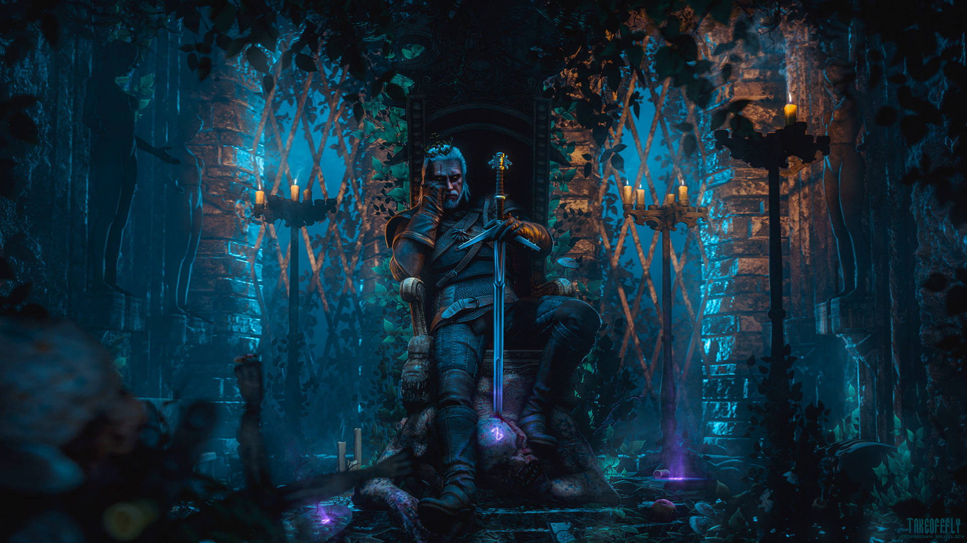 Download Witcher 3 4k Geralt On Throne Wallpaper | Wallpapers.com