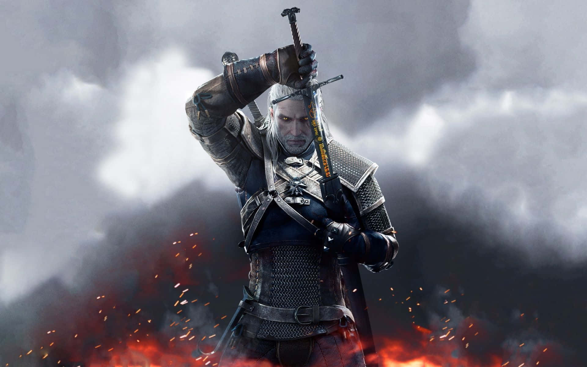Witcher3 Skrivbord Bakgrund Geralt Svärd. Wallpaper