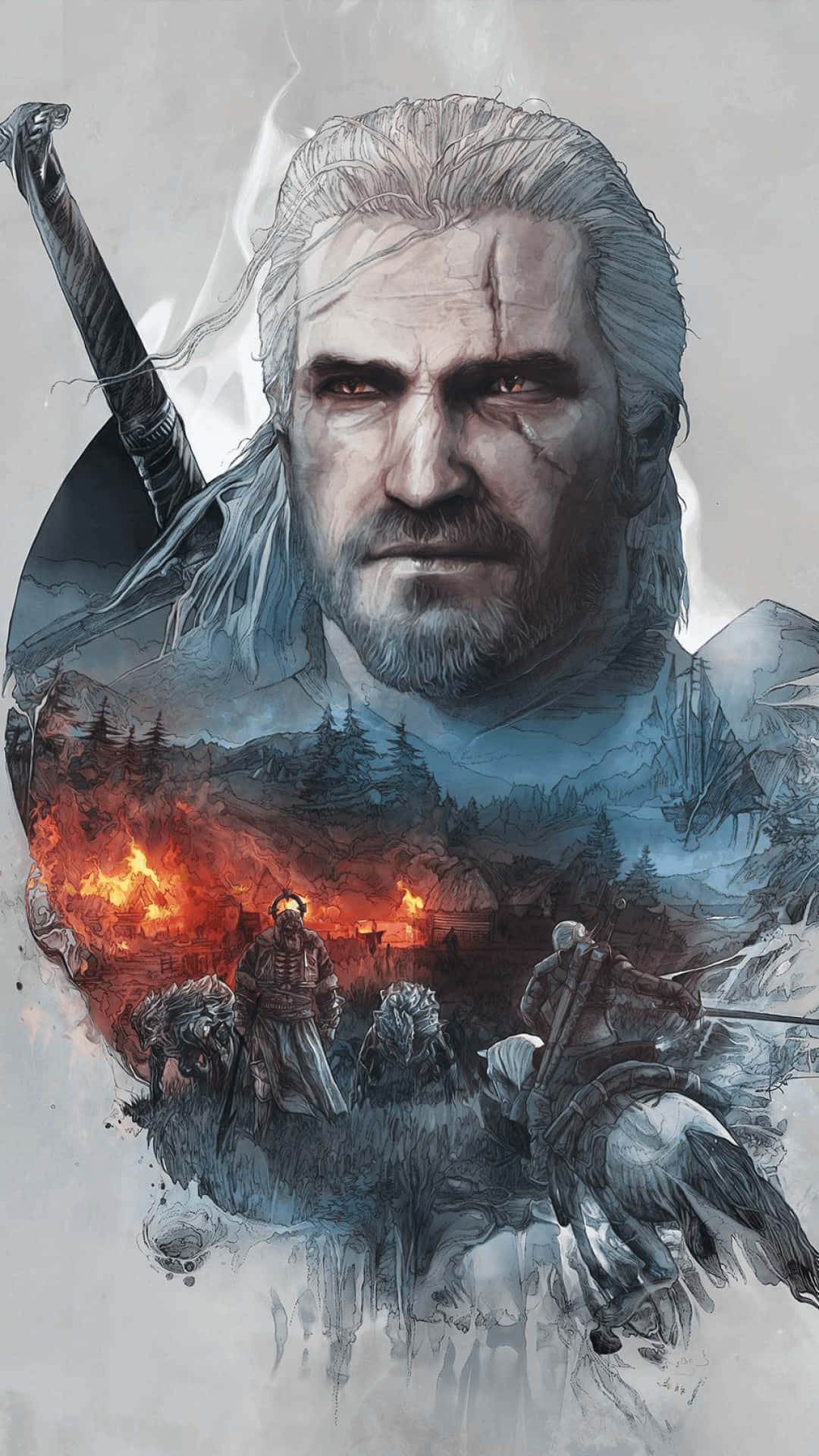 Geraltgrafik Kunst Witcher 3 Handy Wallpaper