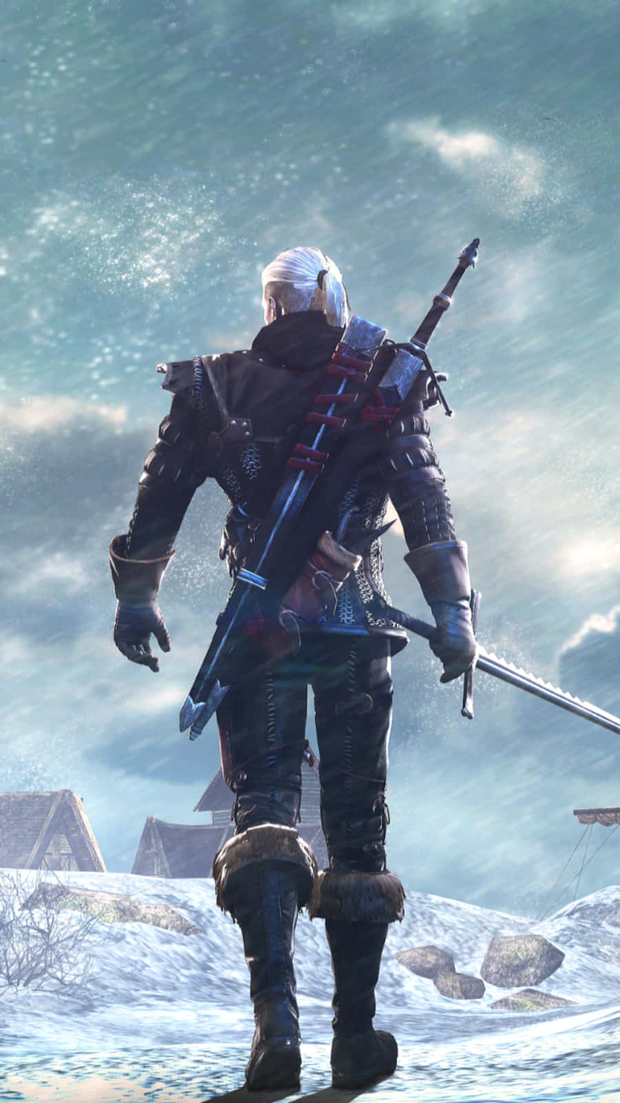 Sne Går Geralt Witcher 3 Telefon Baggrund Wallpaper