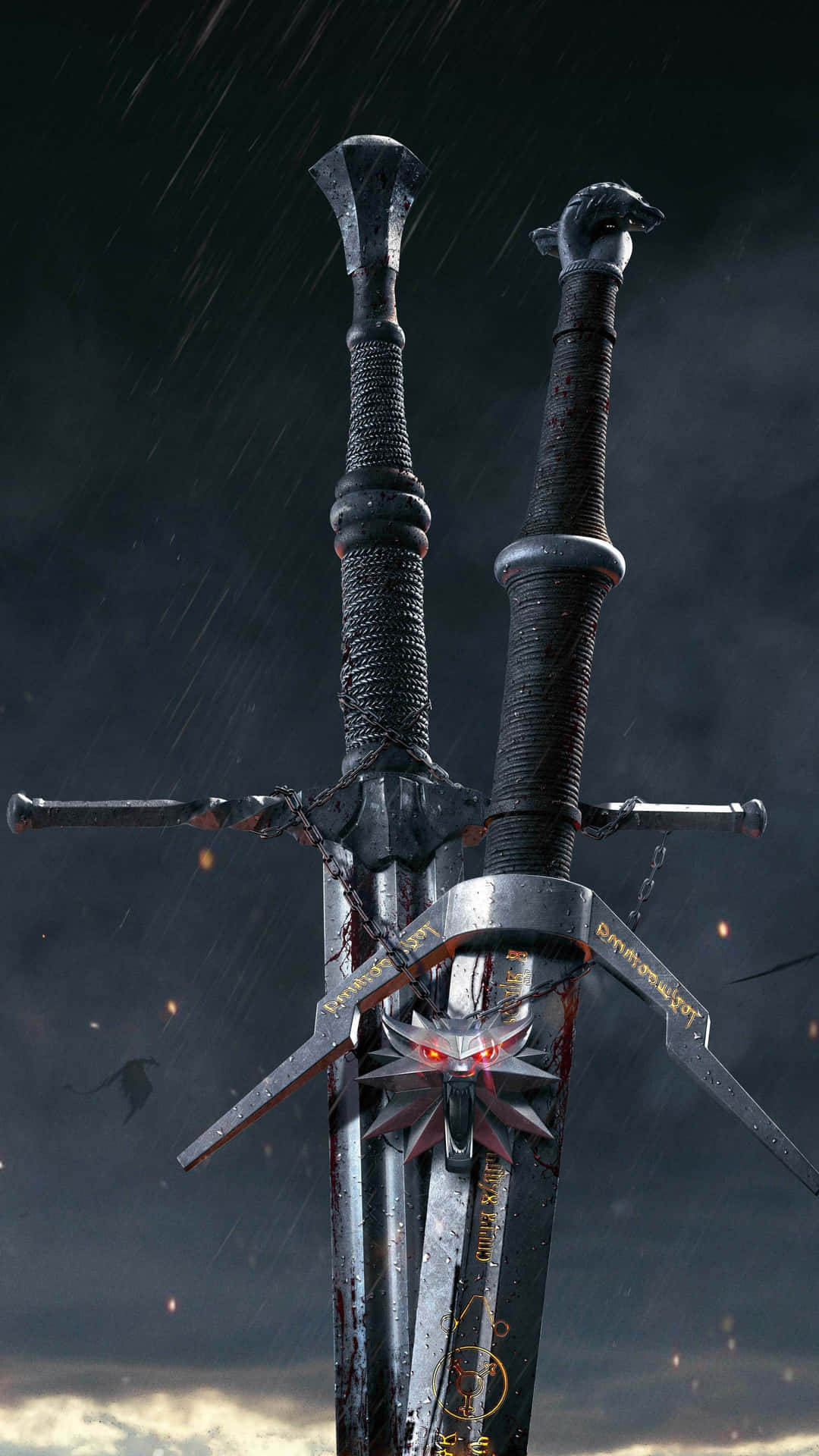 Steel Swords With Medallion Witcher 3 Phone Wallpaper