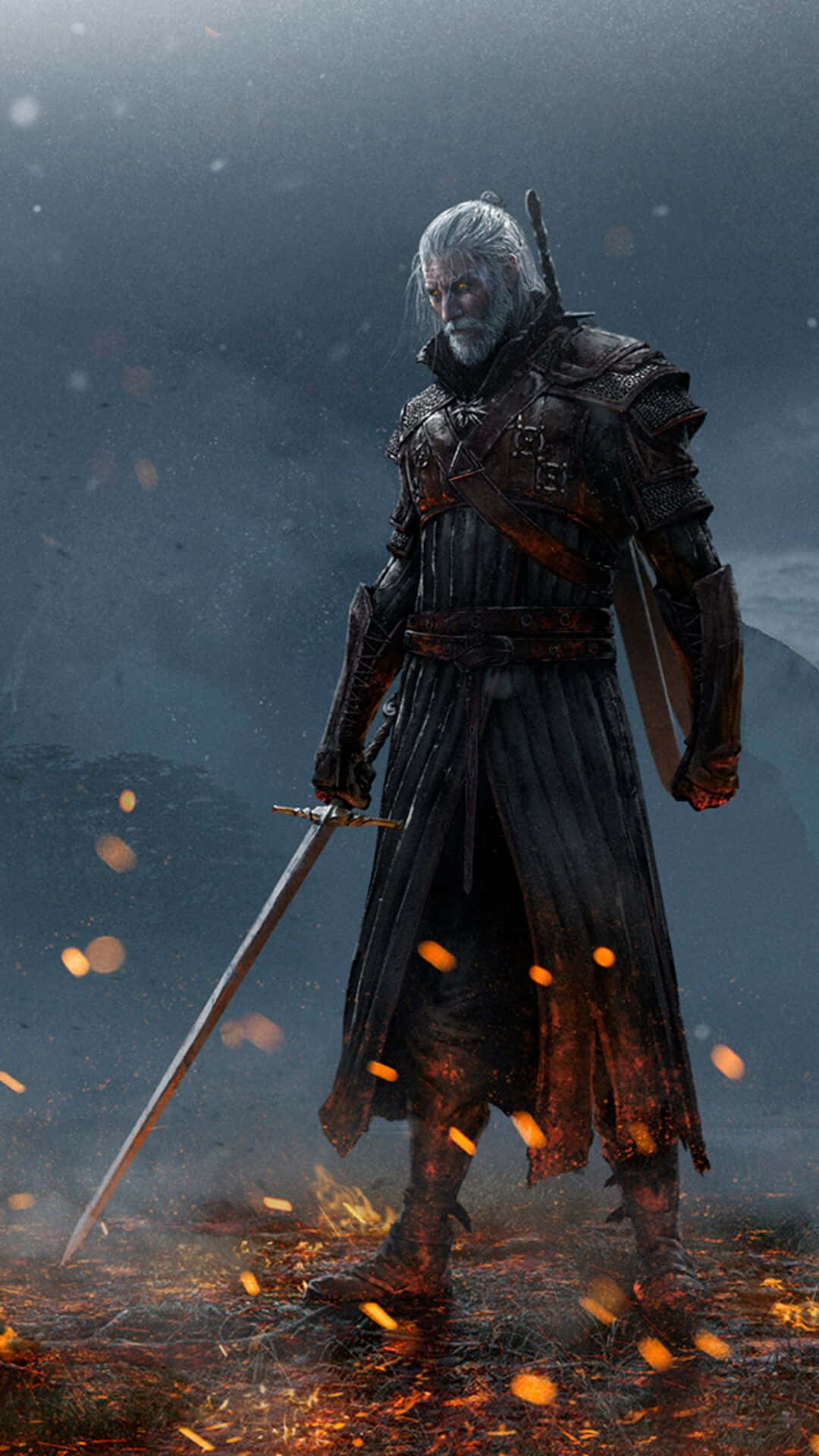Geralt With Fire Flare Witcher 3 Phone Wallpaper