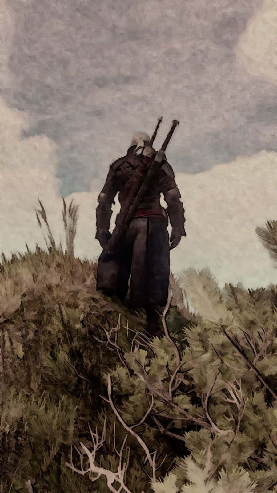 Geralt på toppen af ​​bjerg Witcher 3 telefon-tapet Wallpaper
