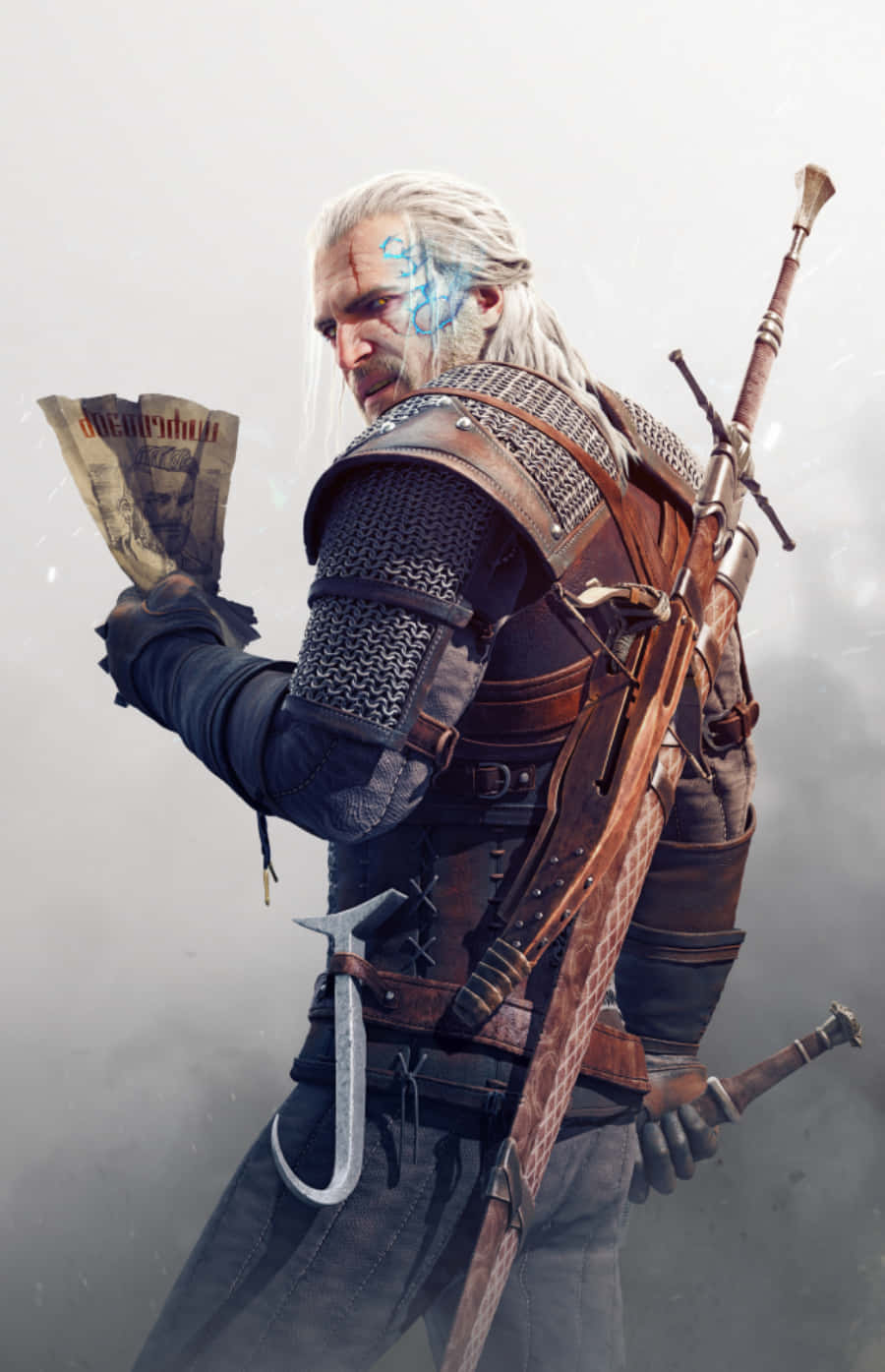 Geralt With Blue Tattoo Witcher 3 Phone Wallpaper