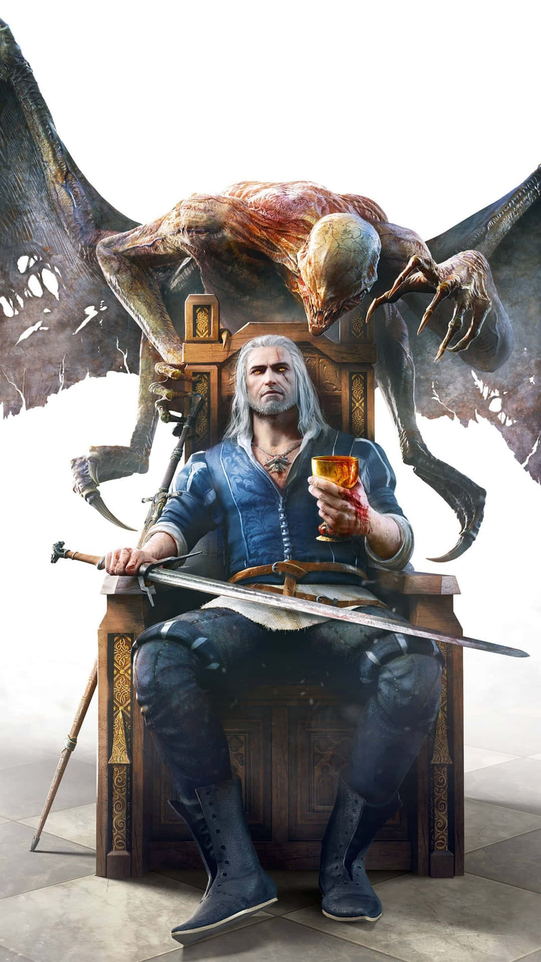 Bakgrundmed Geralt På Tronen Från Witcher 3 För Mobiltelefon. Wallpaper