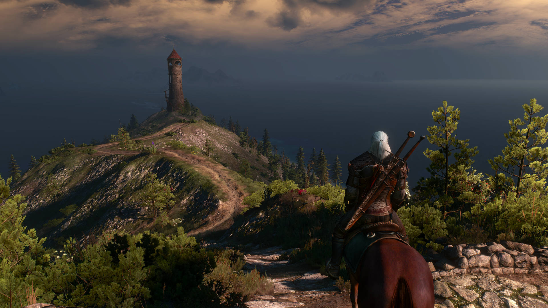 Witcher 4k Geralt And Lighthouse Wallpaper