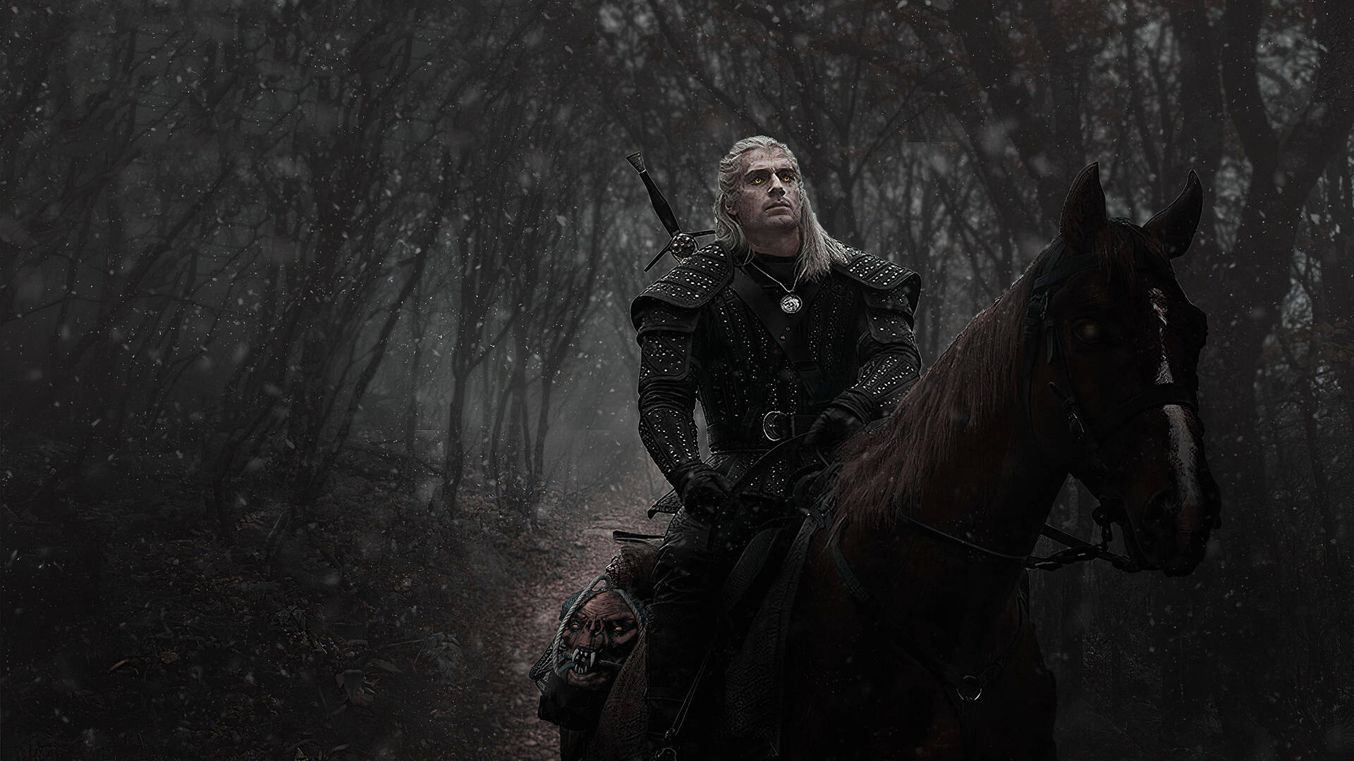 Witcher 4K Geralt ridende hest behandling Storm-tilstand tapet Wallpaper